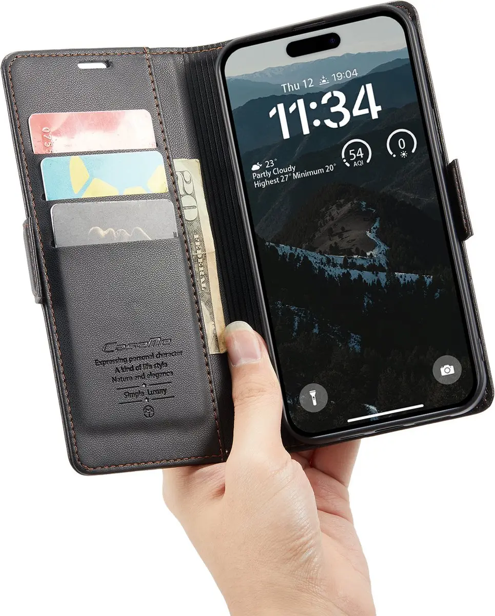 CaseMe Wallet Case iPhone 16 Plus - RFID & Magneetsluiting - Zwart - afbeelding 6 van 6