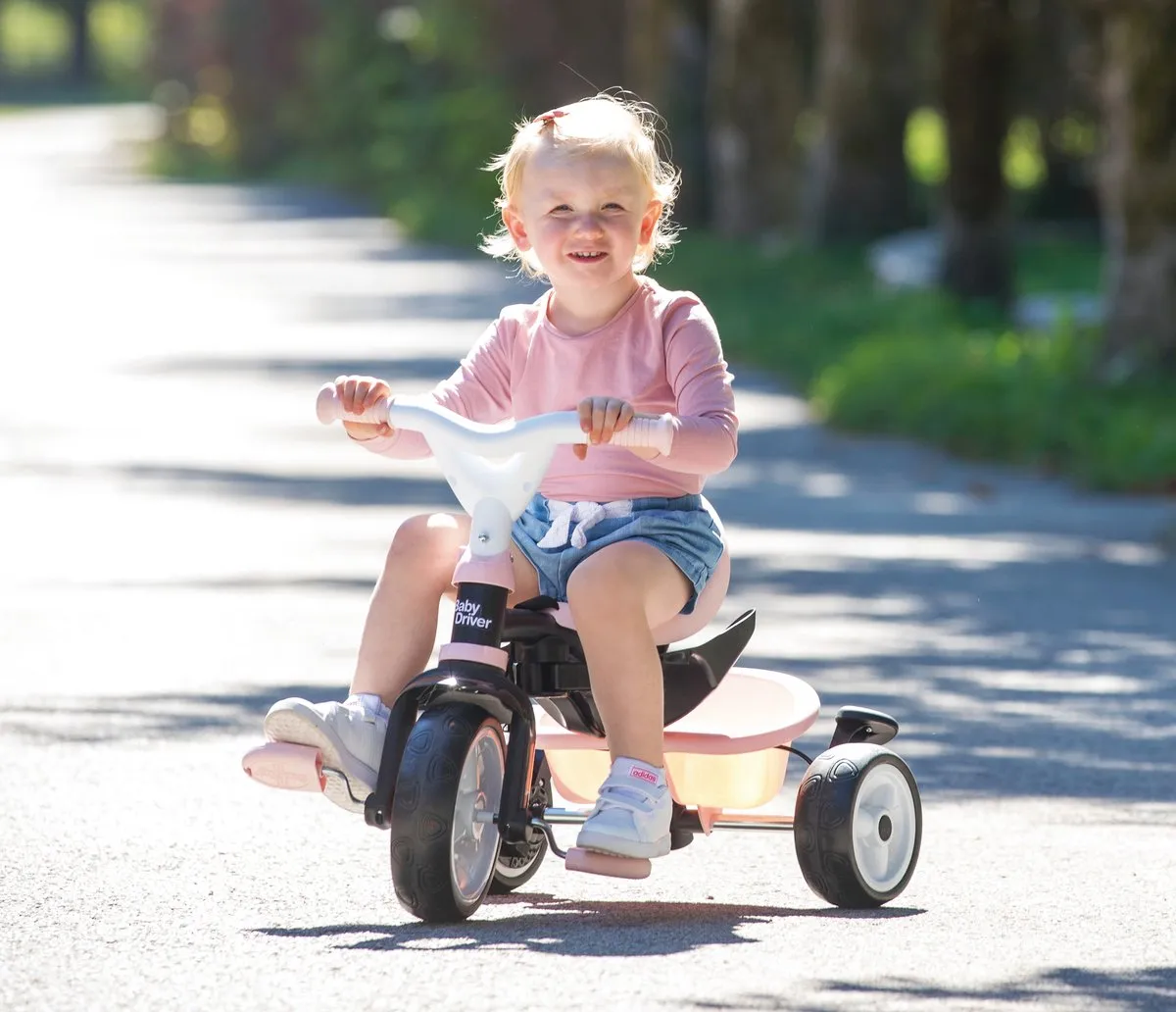 Smoby Baby Driver Plus Driewieler Loopfiets Roze/Grijs
