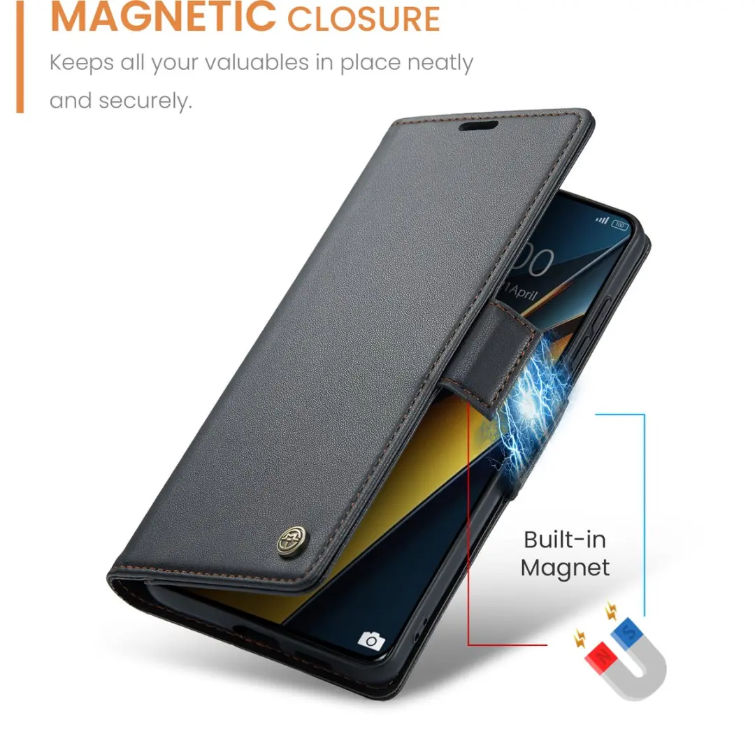 Caseme Wallet Case Xiaomi Poco X6 Pro - RFID & Magneetsluiting - 3 Pasjes - Zwart