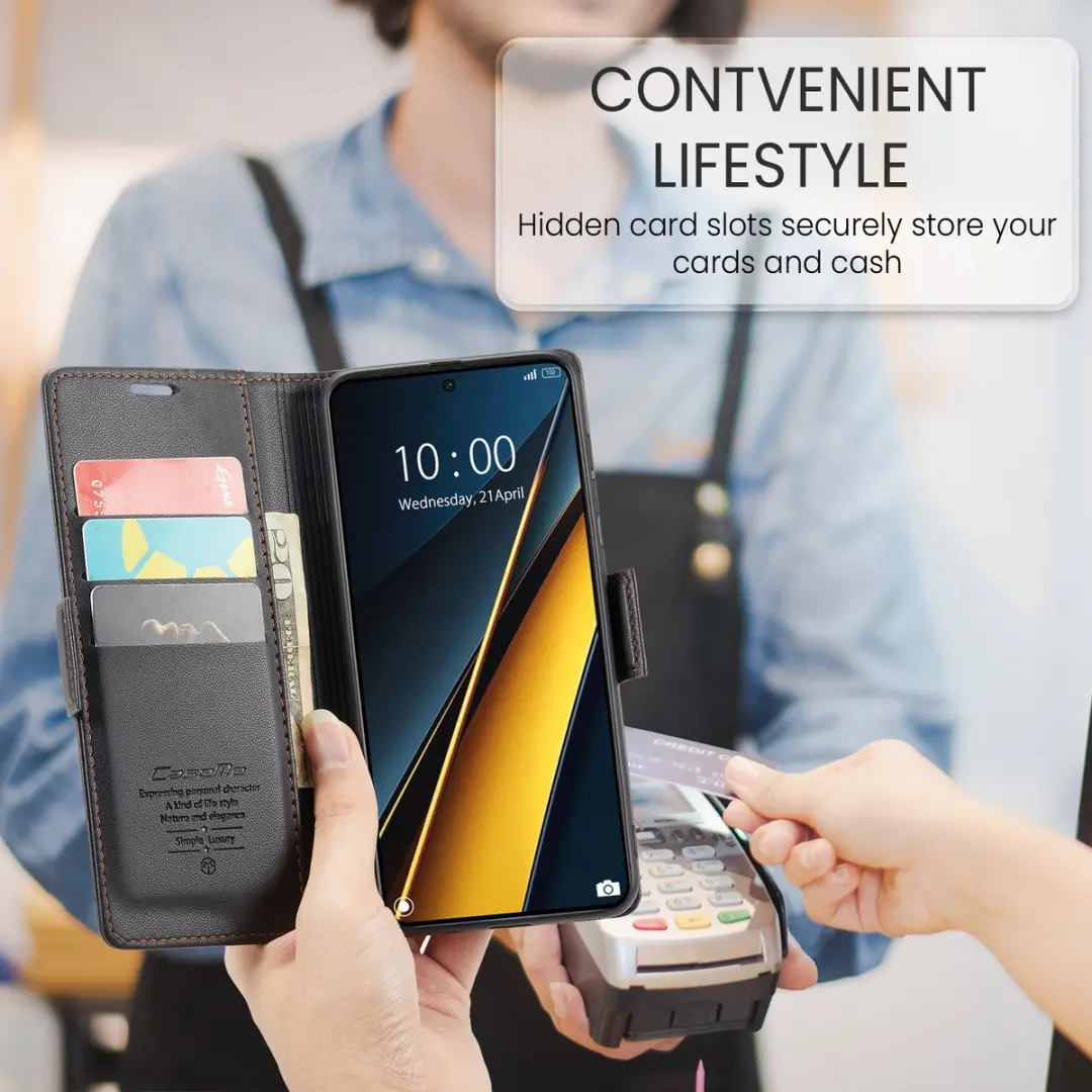 Caseme Wallet Case Xiaomi Poco X6 Pro - RFID & Magneetsluiting - 3 Pasjes - Zwart