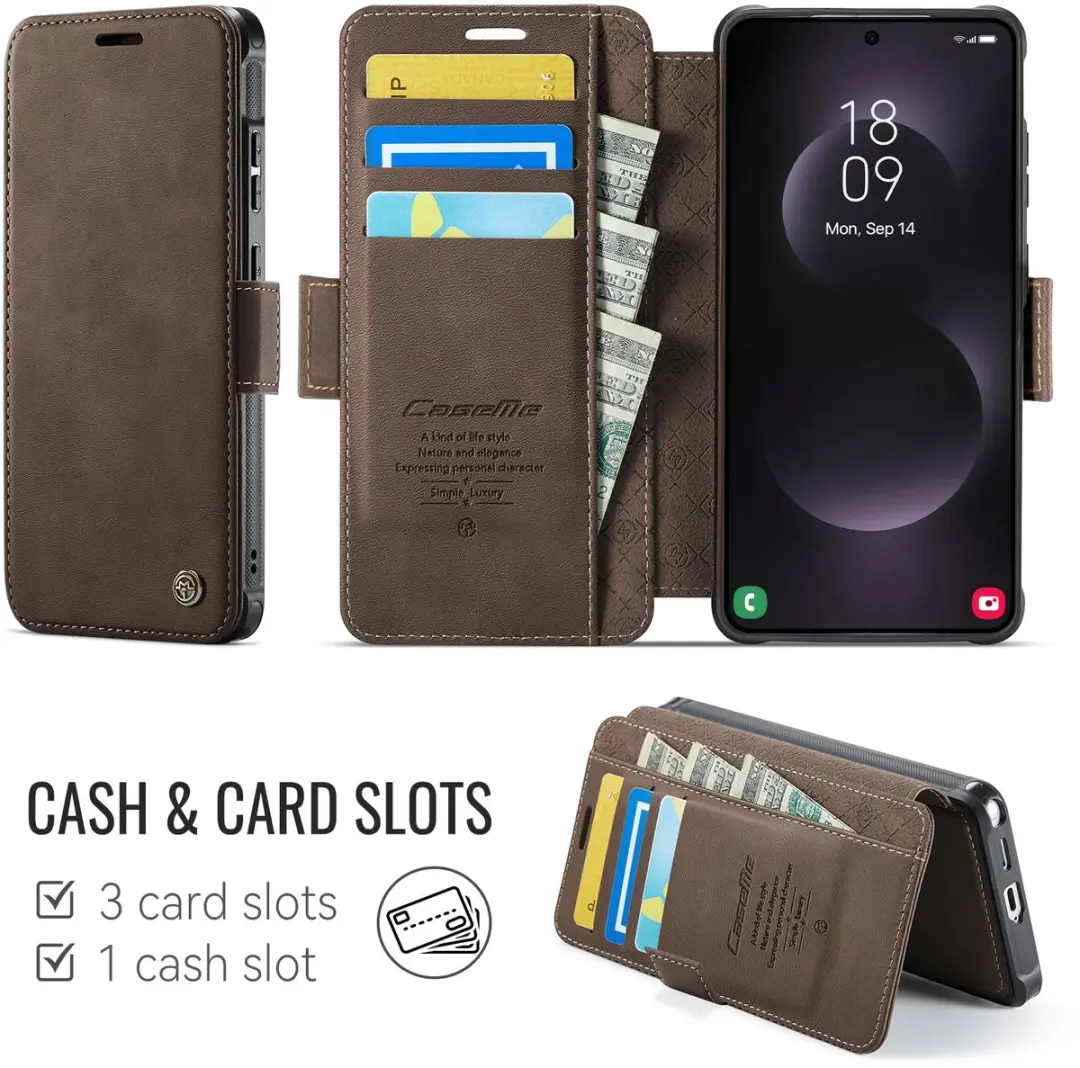 Caseme Hoesje Samsung Galaxy S23 Ultra 053 Slim Book Case - 3 Pasjes - Bruin - MagSafe