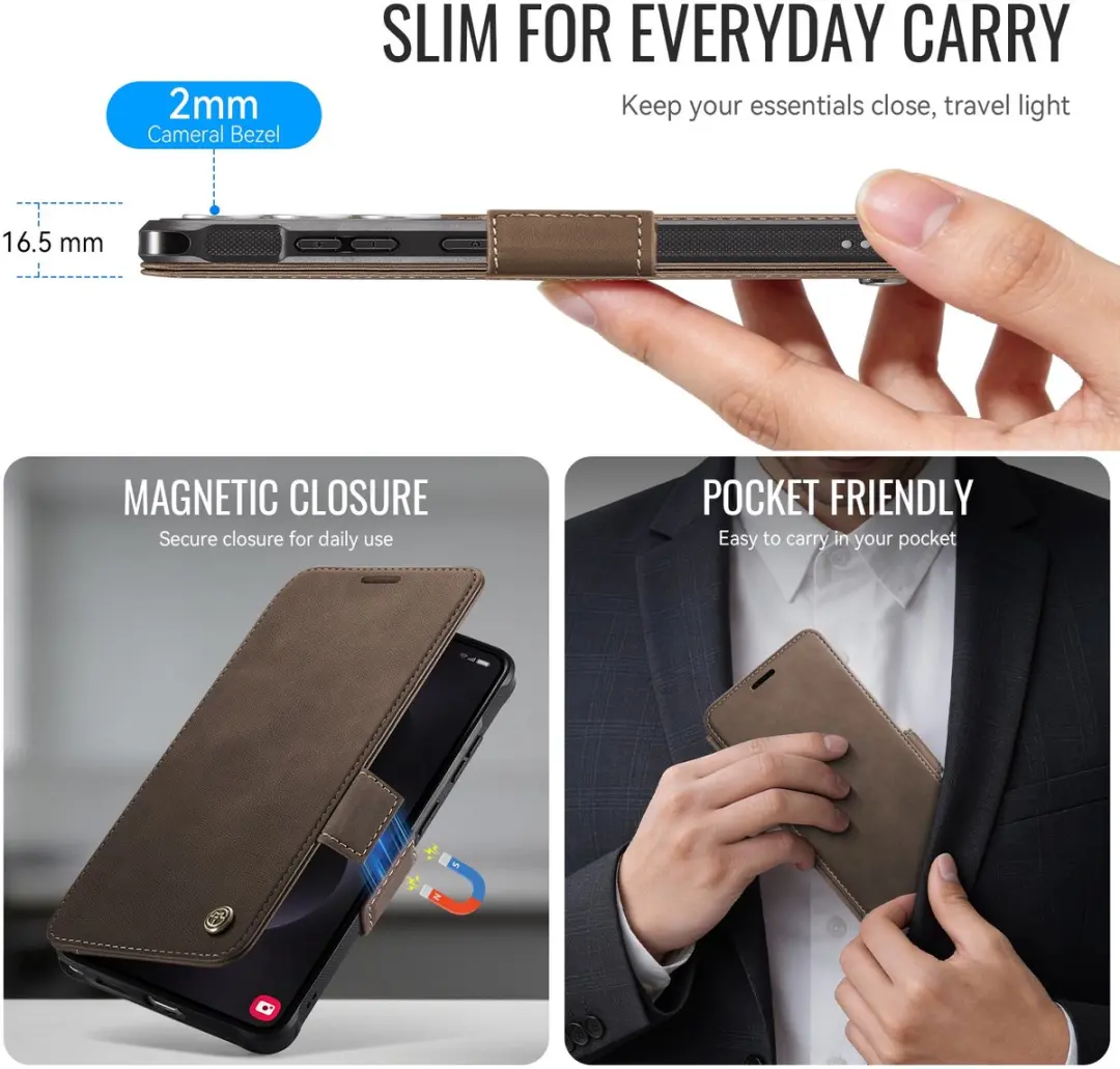 Caseme Hoesje Samsung Galaxy S23 Ultra 053 Slim Book Case - 3 Pasjes - Bruin - MagSafe