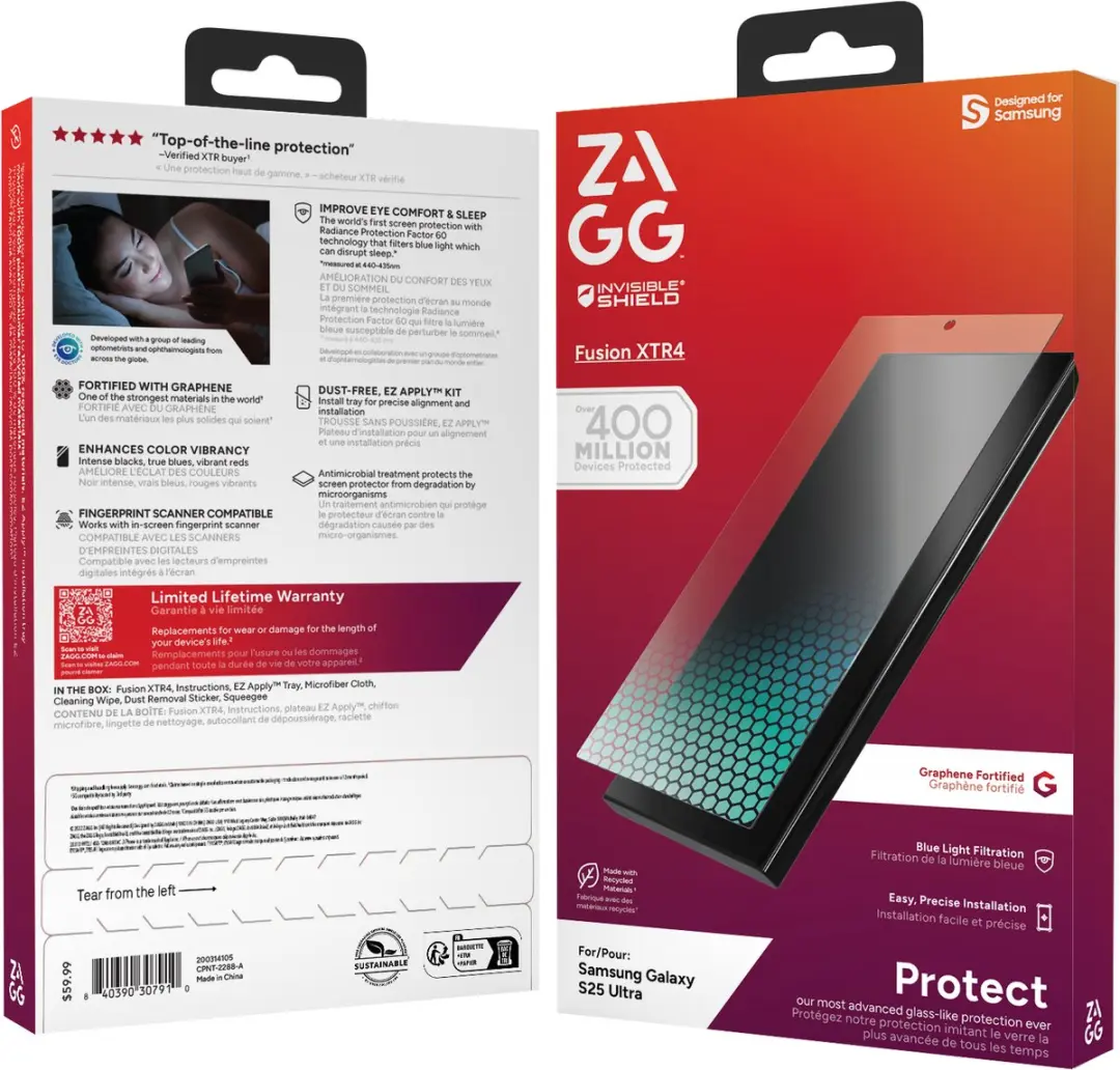 ZAGG Fusion XTR4 Screen Protector Samsung Galaxy S25 Ultra - Gerecycled Glas