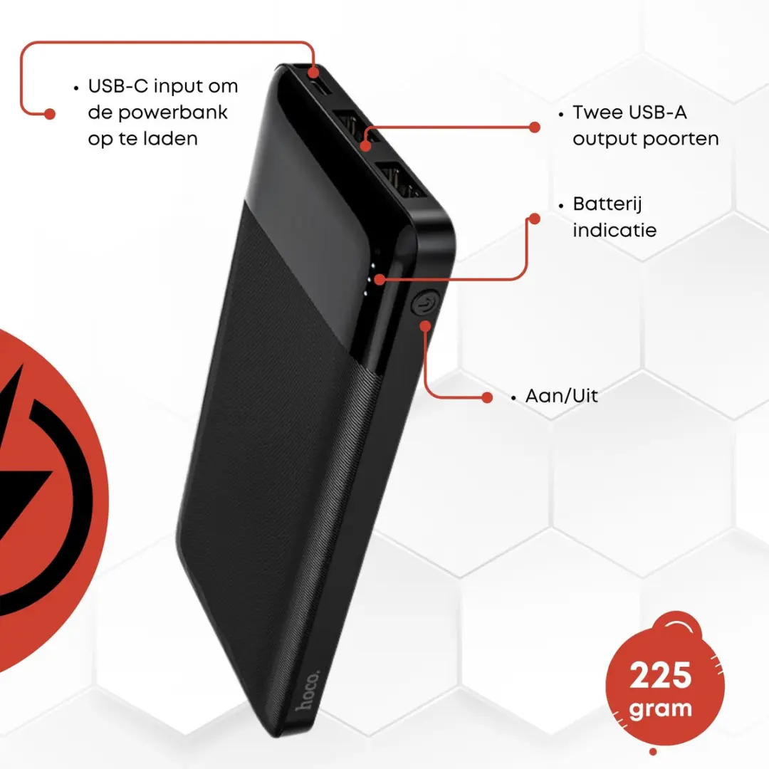 Hoco Powerbank J72B 10.000mAh - 2x USB-A - Zwart