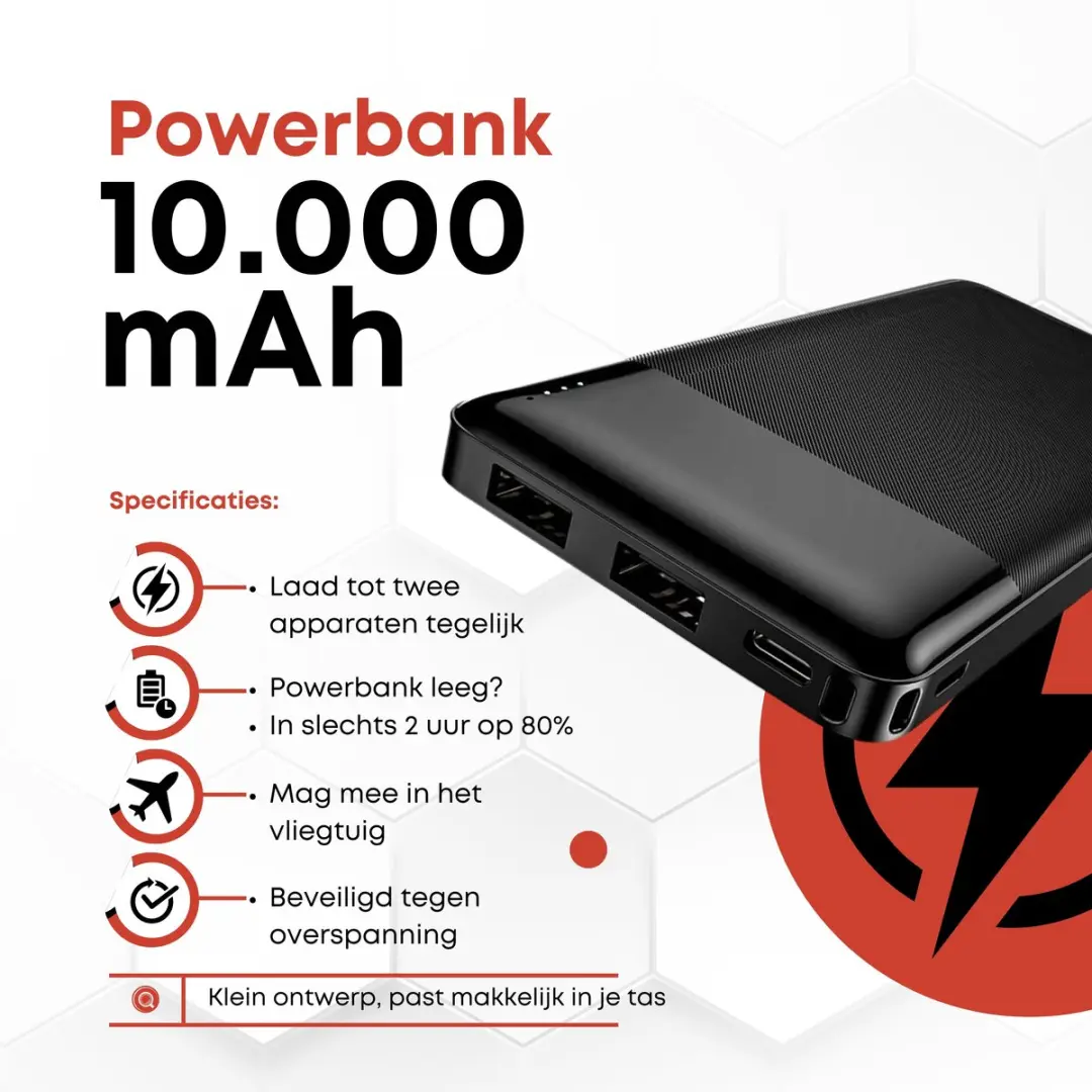 Hoco Powerbank J72B 10.000mAh - 2x USB-A - Zwart