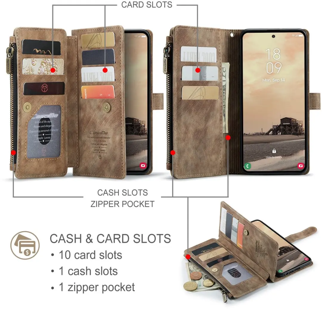 CaseMe C30 Book Case Hoesje Samsung Galaxy S26 Ultra - 10 Pasjes - Bruin