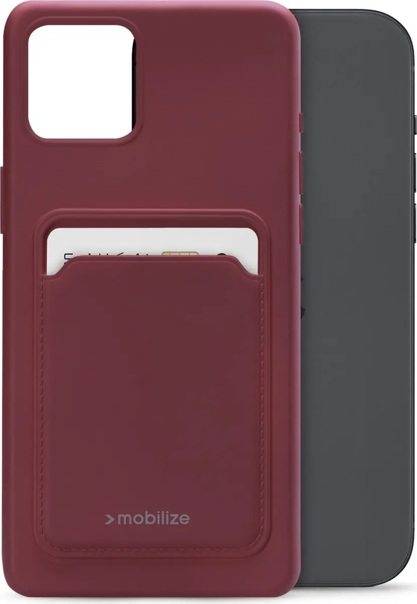 Mobilize Rubber Gelly Card iPhone 15 Plus Hoesje - Bordeaux Rood - MOB-GCCMBO-IPH15PLUS