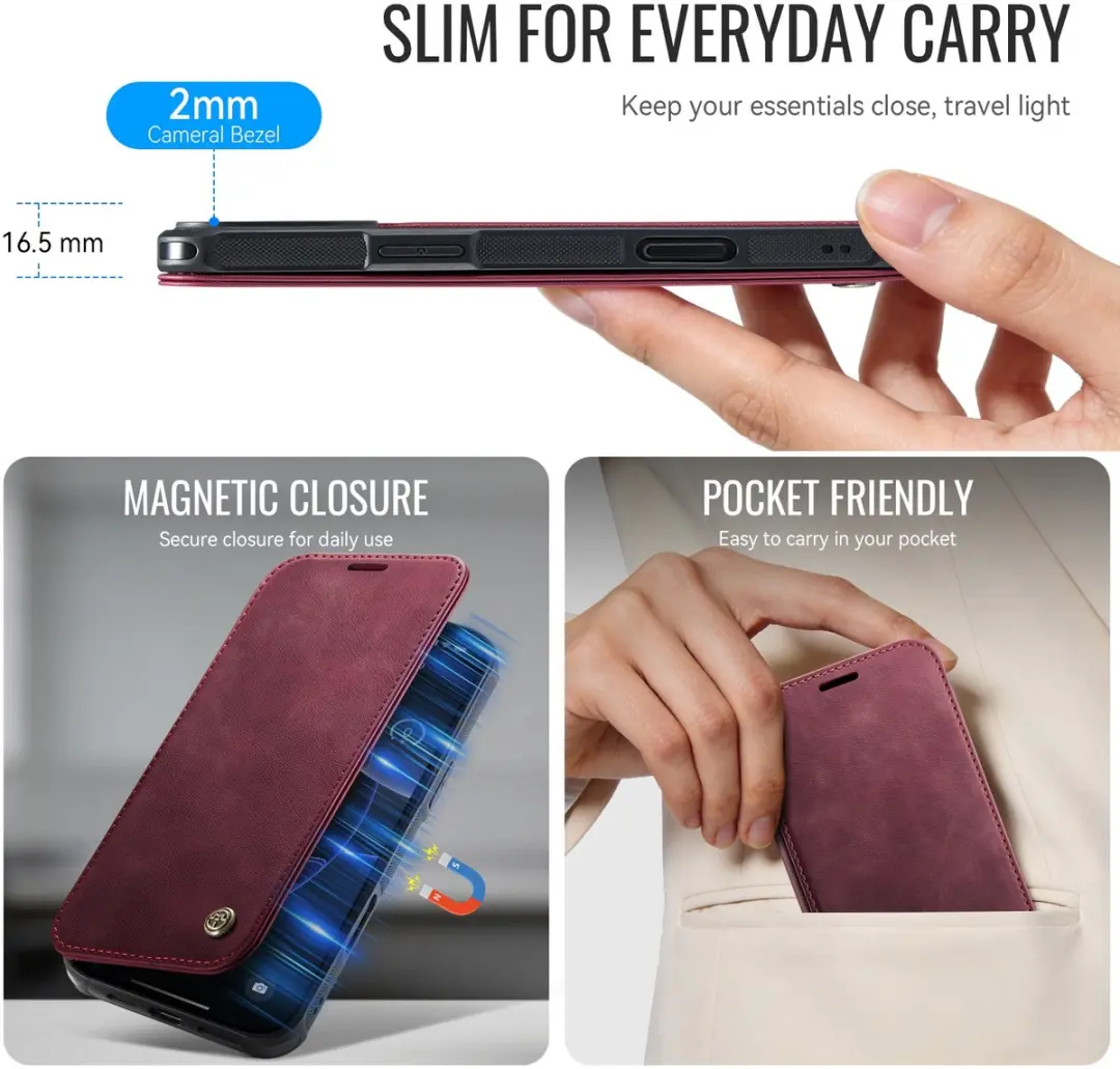 CaseMe 053 Slim Book Hoesje iPhone 15 Pro Max - MagSafe - Rood - 3 Pasjes