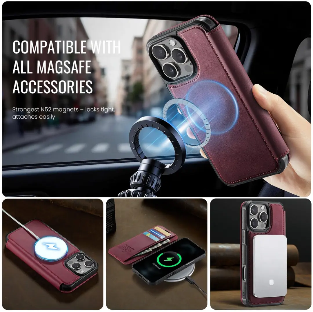 CaseMe 053 Slim Book Hoesje iPhone 15 Pro Max - MagSafe - Rood - 3 Pasjes