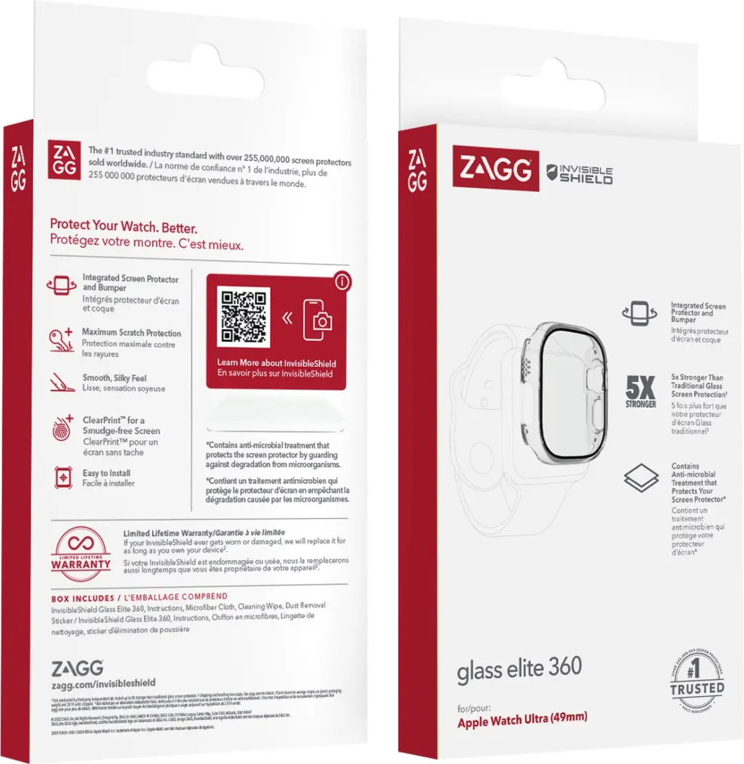 ZAGG InvisibleShield Glass Elite 360 Apple Watch Ultra Beschermpakket - Transparent