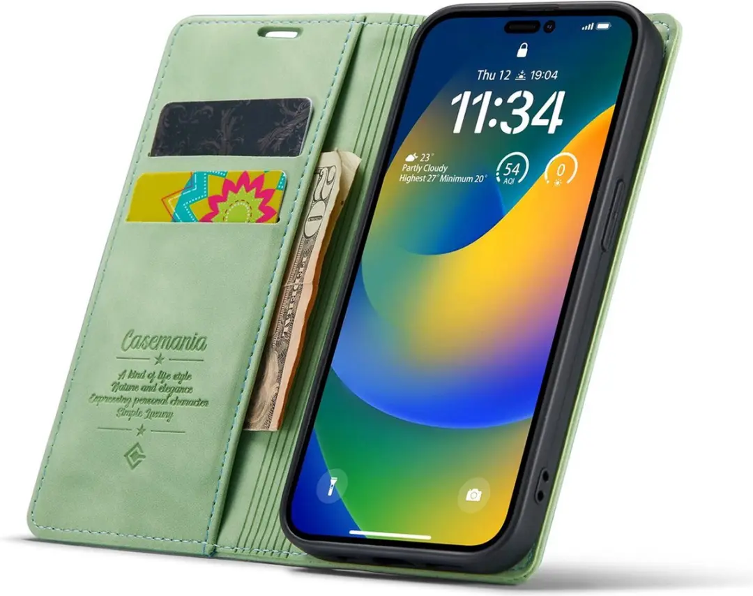 Caseme iPhone 14 Pro Max Bookcase Hoesje - Lichtgroen - 3 Pasjes - afbeelding 6 van 6