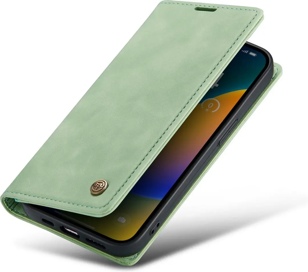 Caseme iPhone 14 Pro Max Bookcase Hoesje - Lichtgroen - 3 Pasjes