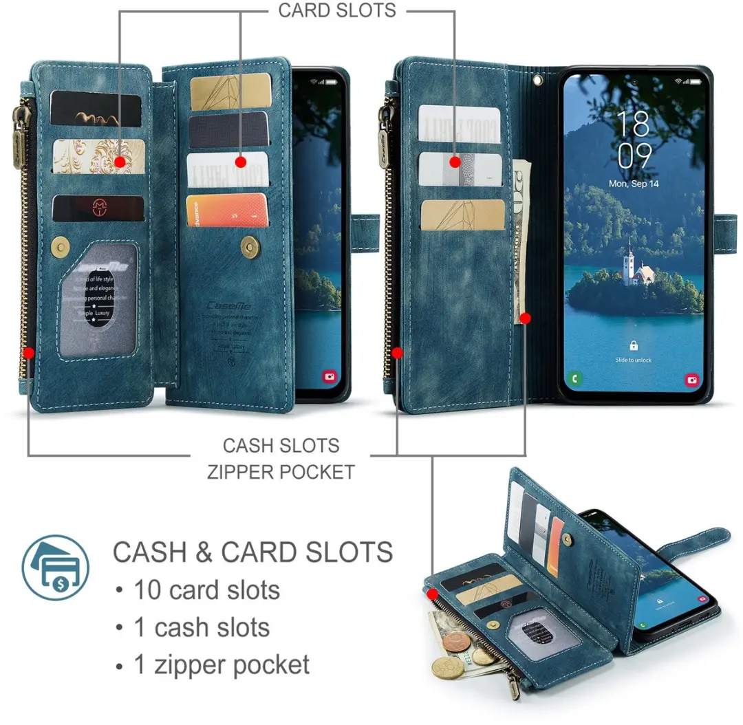 Caseme C30 Book Case Hoesje Samsung Galaxy A57 - Blauw - 10 Pasjes
