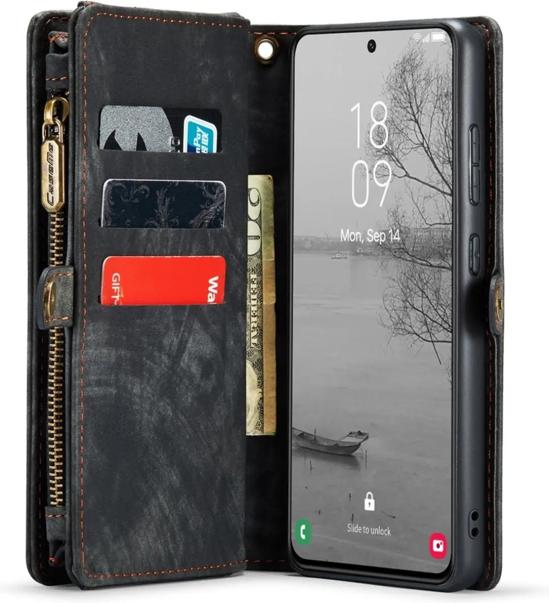 Caseme Vintage 2-in-1 Portemonneehoes Samsung Galaxy S23 - 14 Pasjes - Zwart
