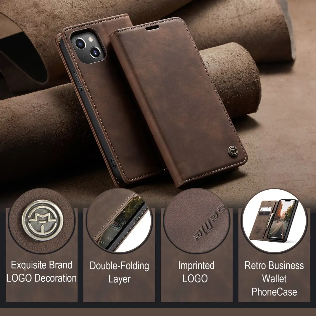 Caseme Retro Wallet Case CSM-39245 - iPhone 15 Plus - 2 Pasjes - Coffee - afbeelding 6 van 6