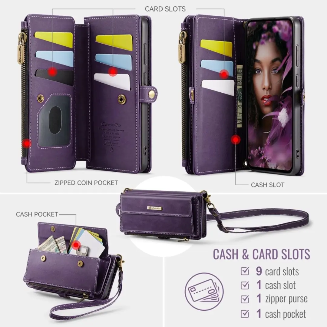 Caseme Samsung Galaxy S25 Plus Hoesje Portemonnee - 9 Pasjes - Paars