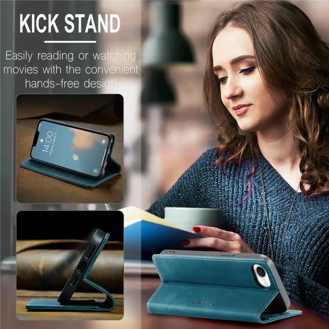 Caseme Retro Texture Book Wallet Hoesje - iPhone 16e - Blauw