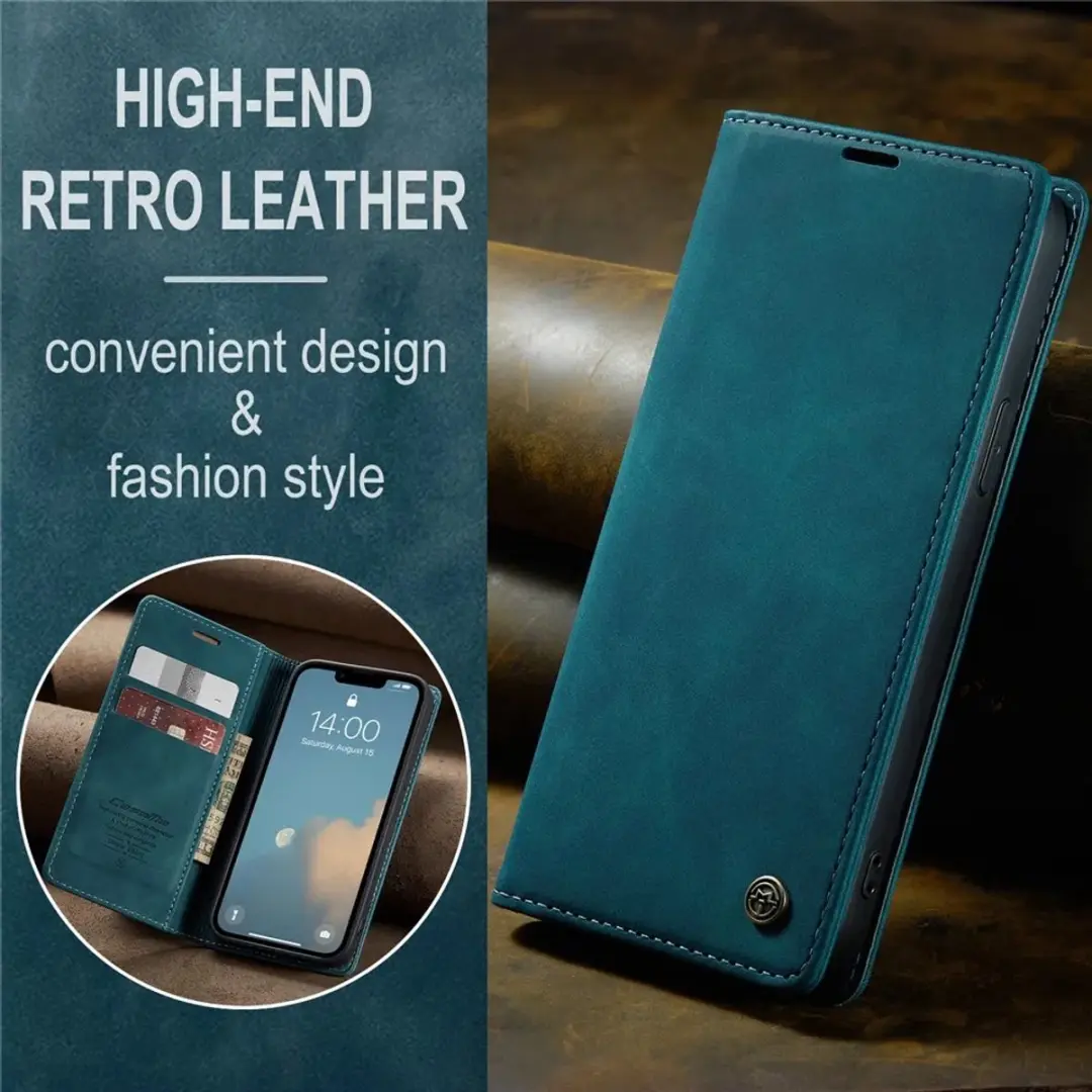 Caseme Retro Texture Book Wallet Hoesje - iPhone 16e - Blauw