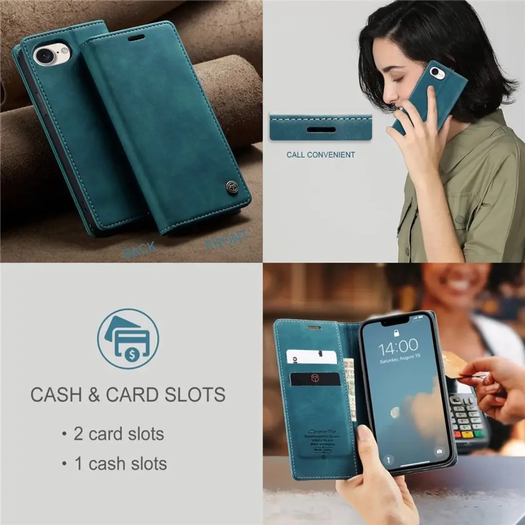 Caseme Retro Texture Book Wallet Hoesje - iPhone 16e - Blauw