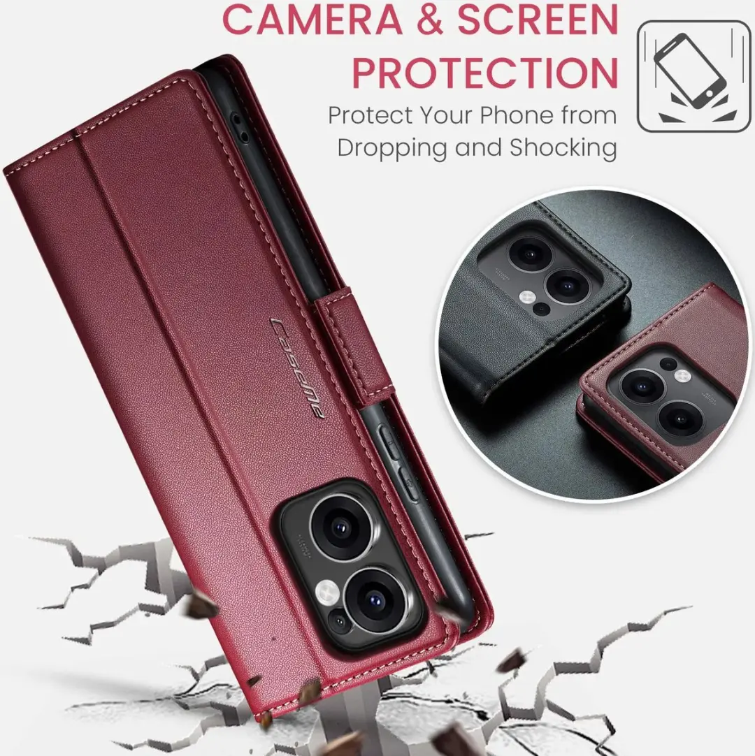 Caseme Litchi Texture Book Wallet Hoesje - Oppo Reno 13 F 5G - Rood
