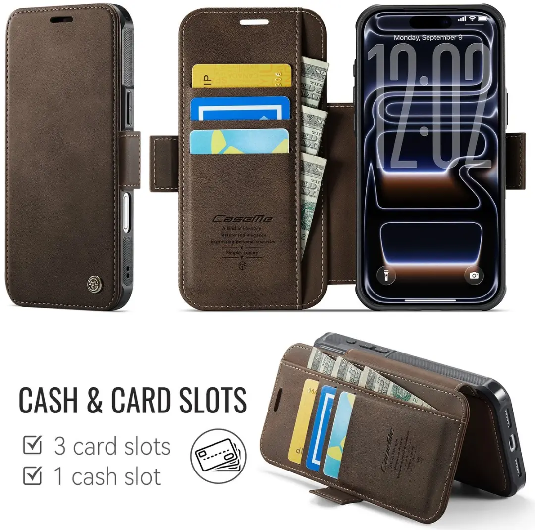 Caseme 053 Slim Book Case iPhone 17 Pro - MagSafe - 3 Pasjes - Bruin - afbeelding 6 van 6