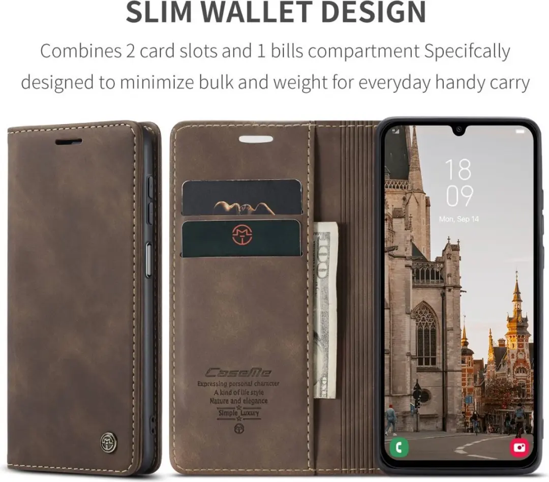 Caseme 013 Book Case Hoesje Samsung Galaxy A15 - Donkerbruin