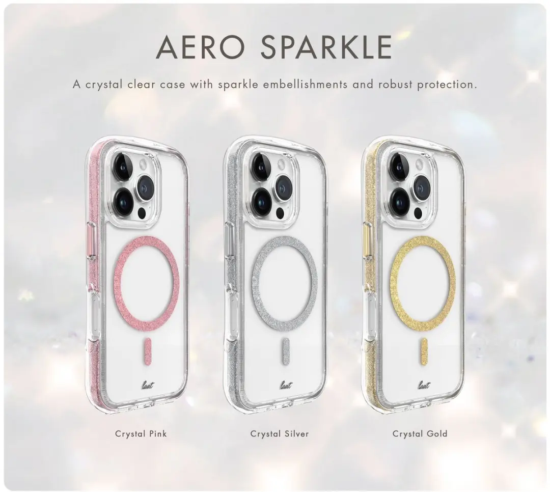 Laut Aero Sparkle iPhone 16 Pro Hoes - Crystal Clear - Goud - LAUT-IP16P-ASP-CGD
