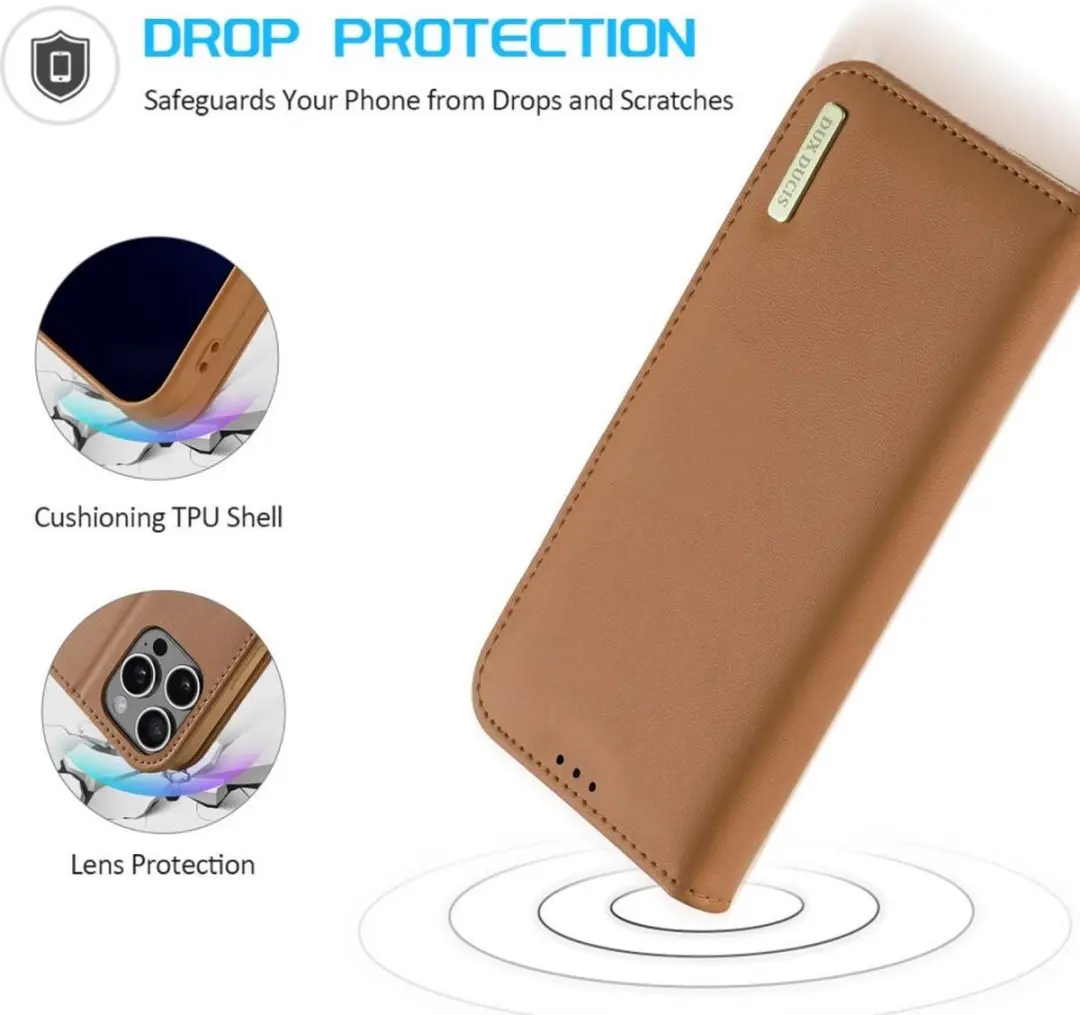 Dux Ducis Hivo Series iPhone 16 Pro Hoesje - 3 Pasjes - Bruin