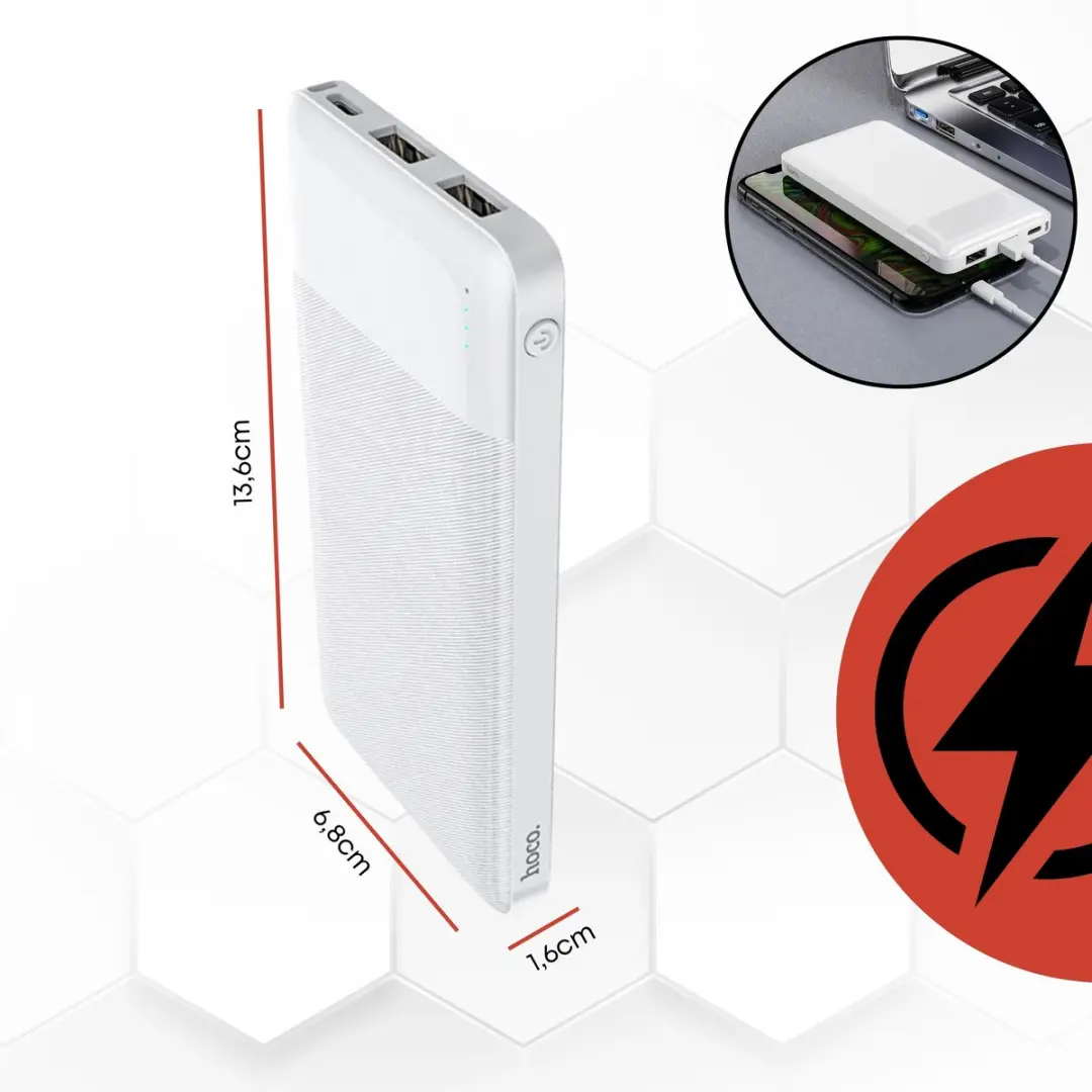 Hoco J72W Powerbank 10.000mAh - 2x USB-A - Wit