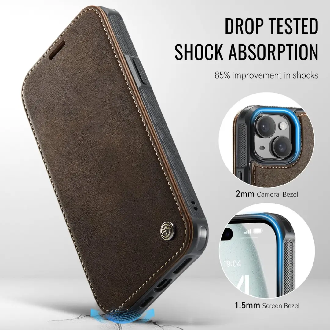 Caseme 053 Slim Book Case iPhone 14 Hoesje - MagSafe - 3 Pasjes - Bruin