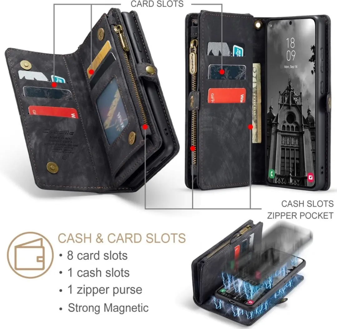 Caseme Samsung Galaxy S25 Plus Hoes - Vintage 2-in-1 Portemonnee Zwart
