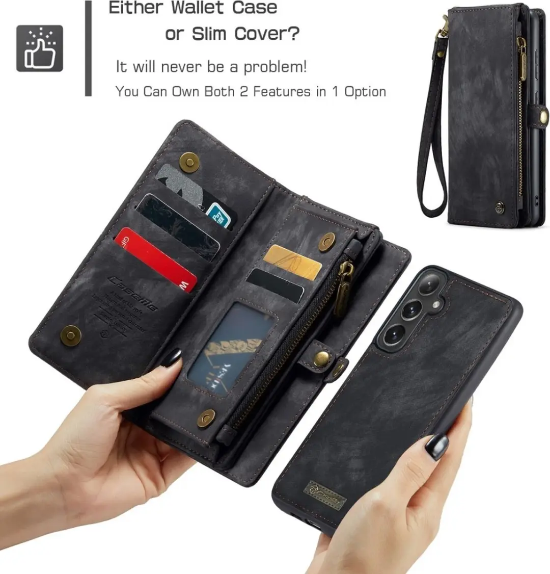 Caseme Samsung Galaxy S25 Plus Hoes - Vintage 2-in-1 Portemonnee Zwart