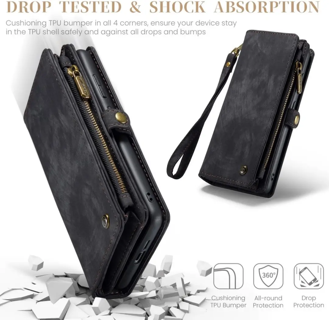 Caseme Samsung Galaxy S25 Plus Hoes - Vintage 2-in-1 Portemonnee Zwart - afbeelding 6 van 6