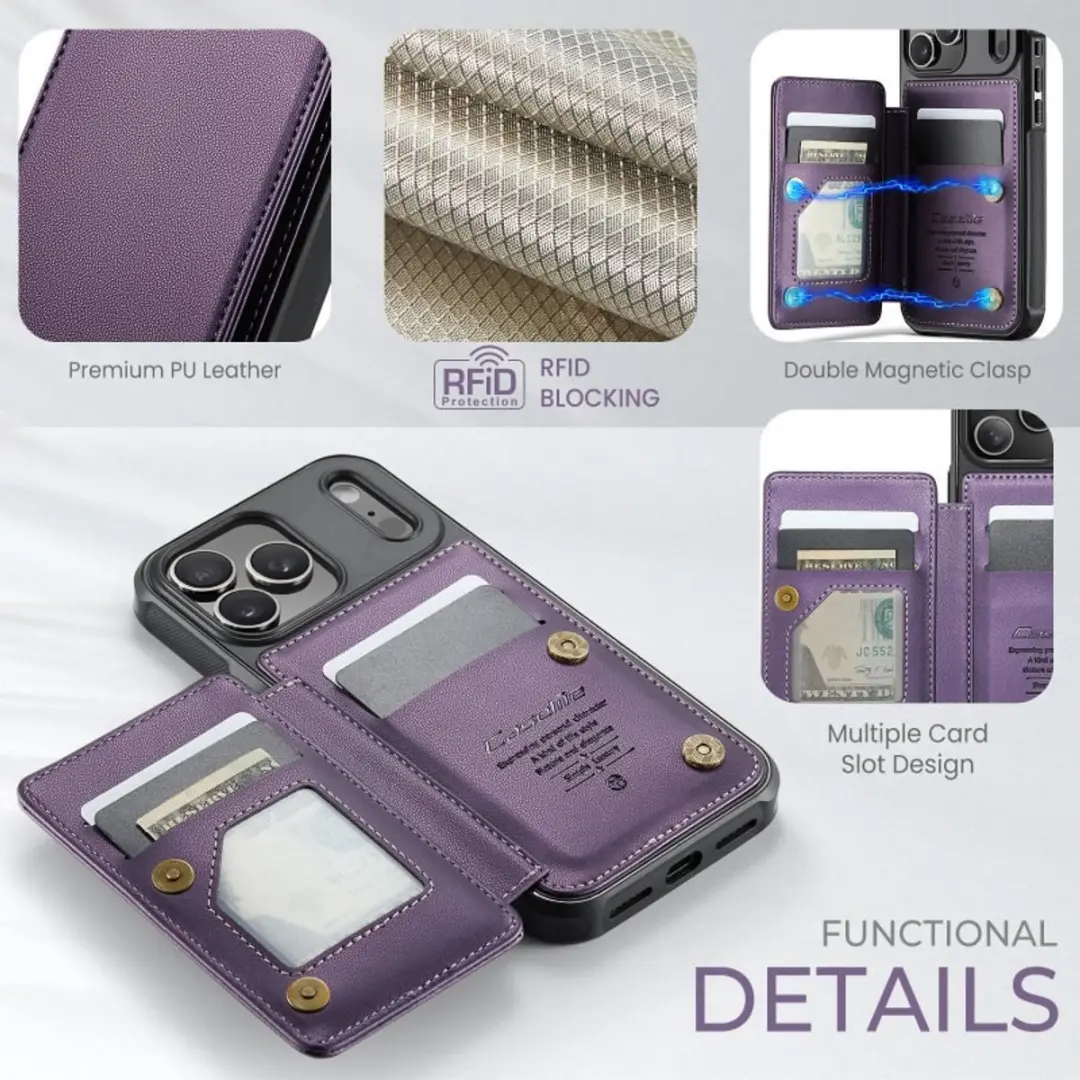 Caseme Portemonnee Backcover iPhone 17 Pro - Anti-RFID - 4 Pasjes - Paars - afbeelding 6 van 6