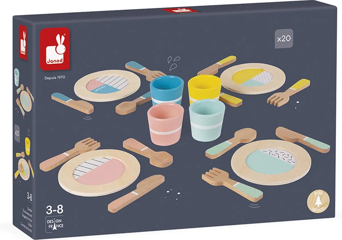 Janod Houten Poppen Theeset 20-delig - Multicolor