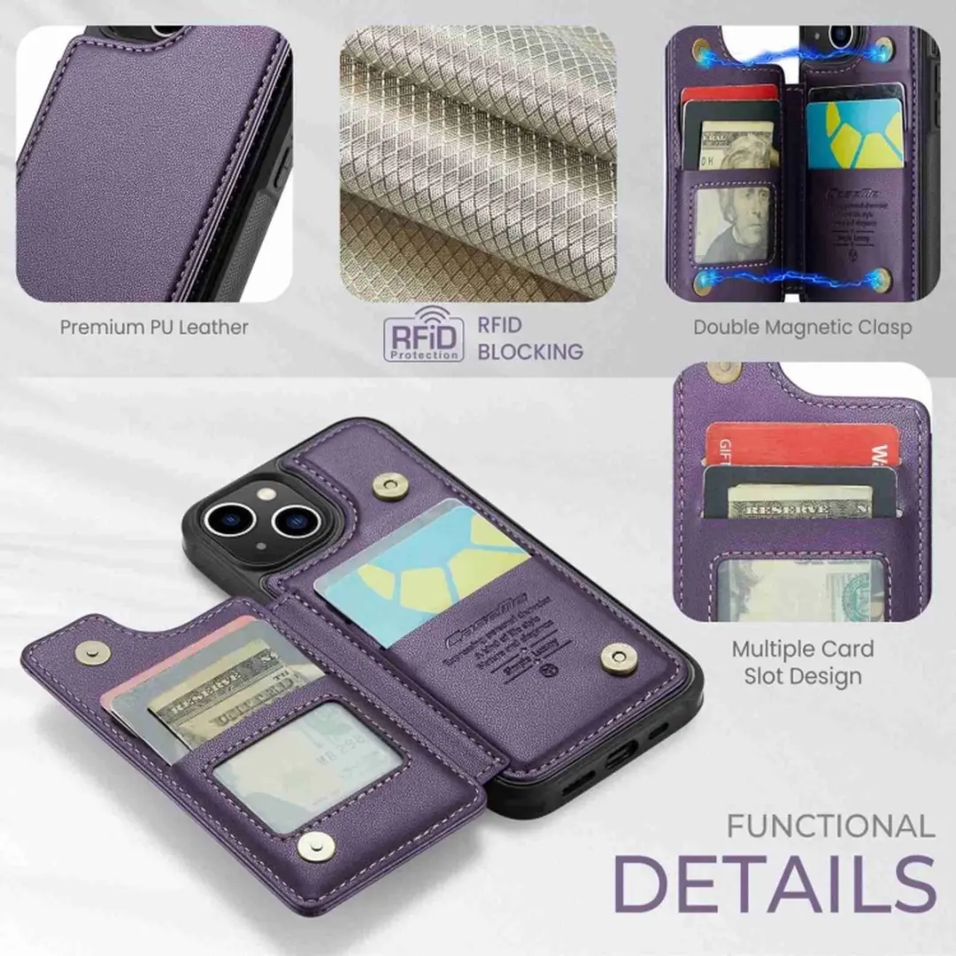 Caseme Luxe Portemonnee Backcover iPhone 13 - Paars - afbeelding 6 van 6
