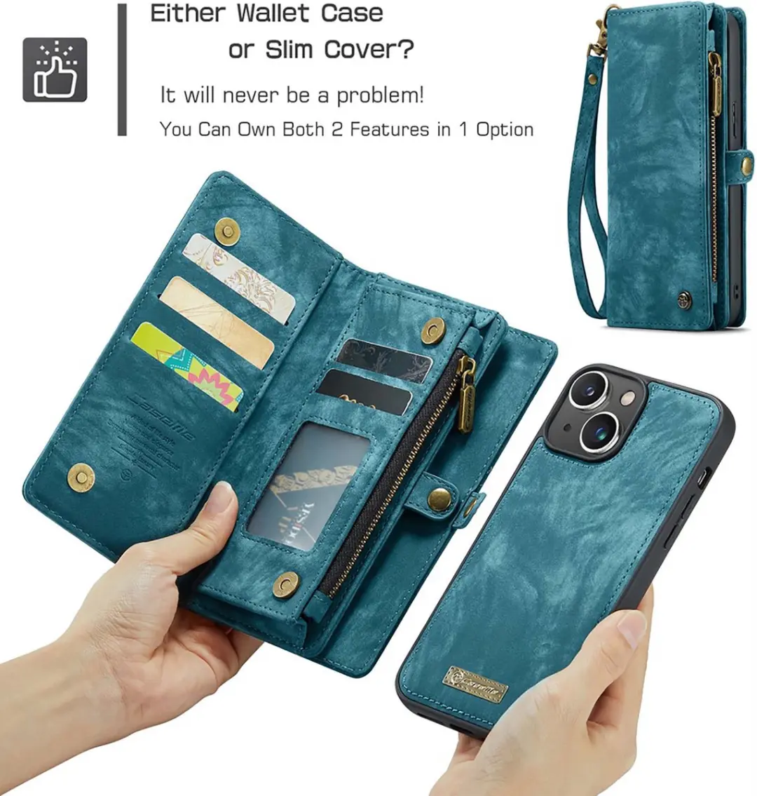CaseMe iPhone 16 Pro Max Bookcase Hoesje - Effen Blauw - Leer - 10 Vakjes