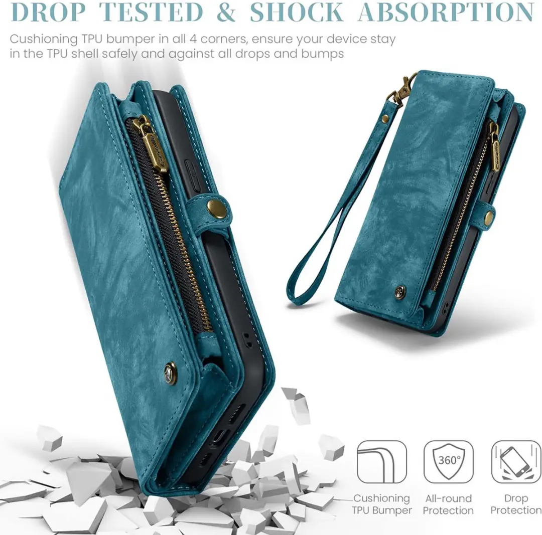 CaseMe iPhone 16 Pro Max Bookcase Hoesje - Effen Blauw - Leer - 10 Vakjes
