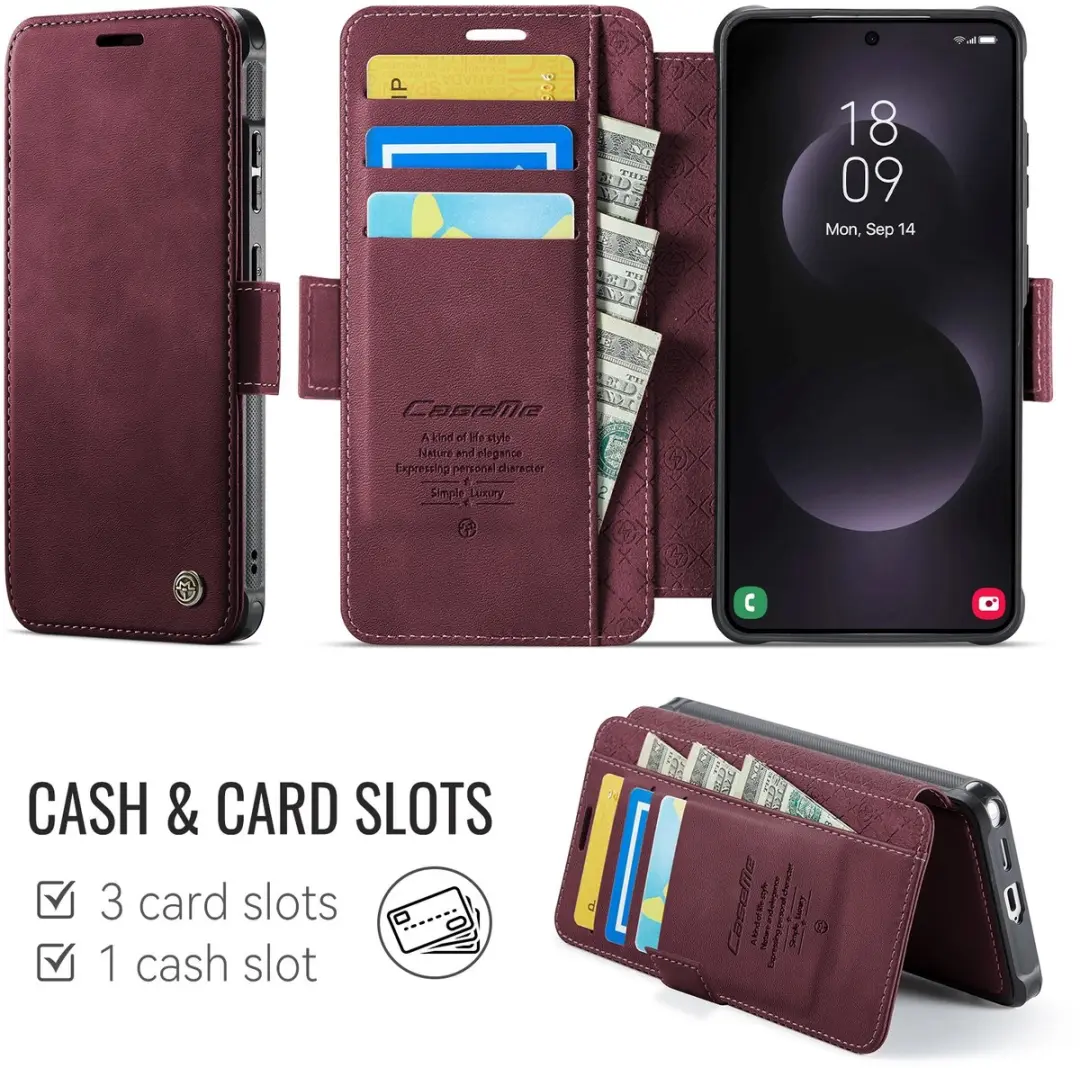 Caseme 053 Slim Book Case Samsung Galaxy S23 Ultra - MagSafe Rood - 3 Pasjes