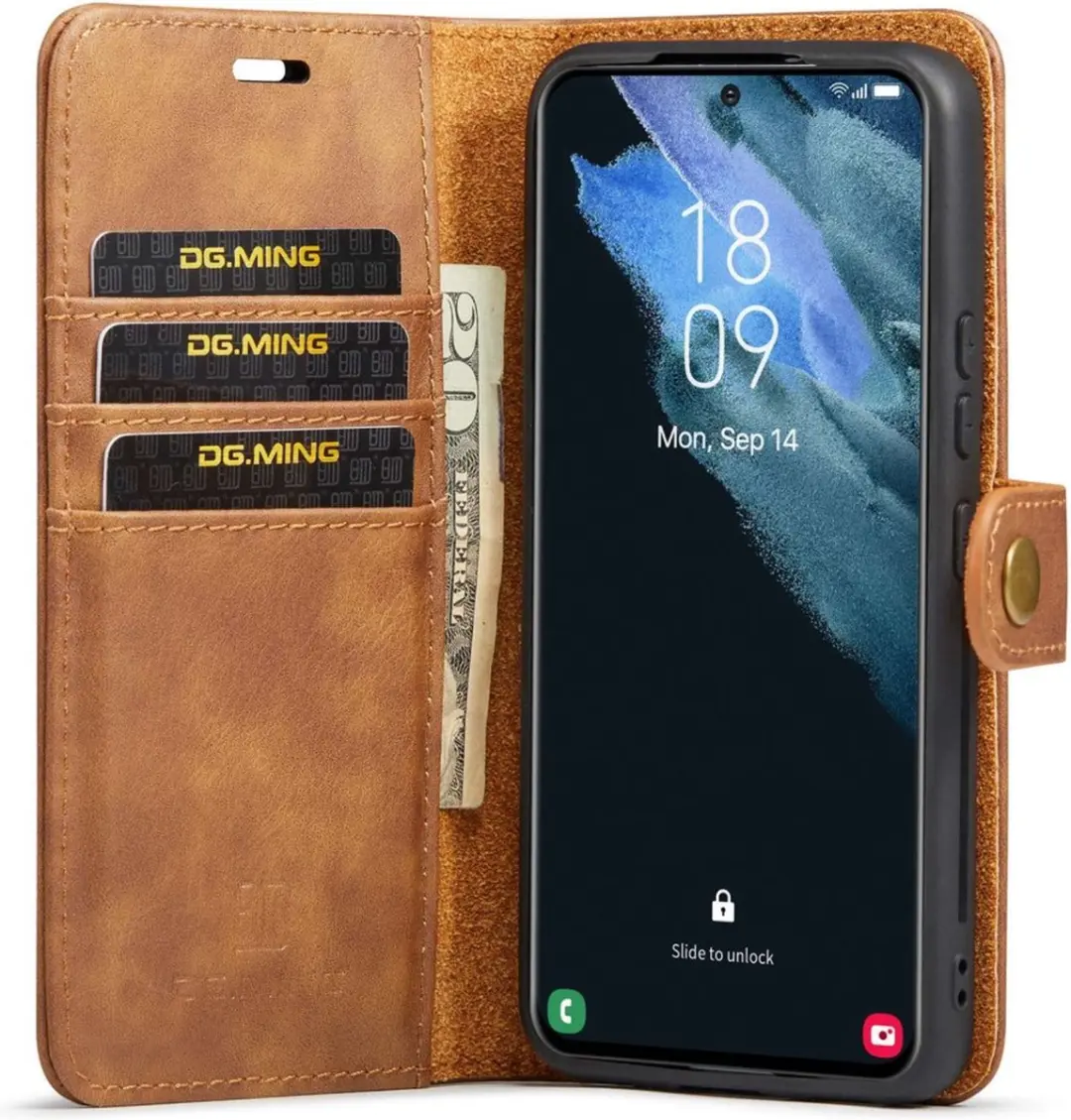 DG.MING Hoesje Samsung Galaxy S10e 3 Pasjes - Bruin