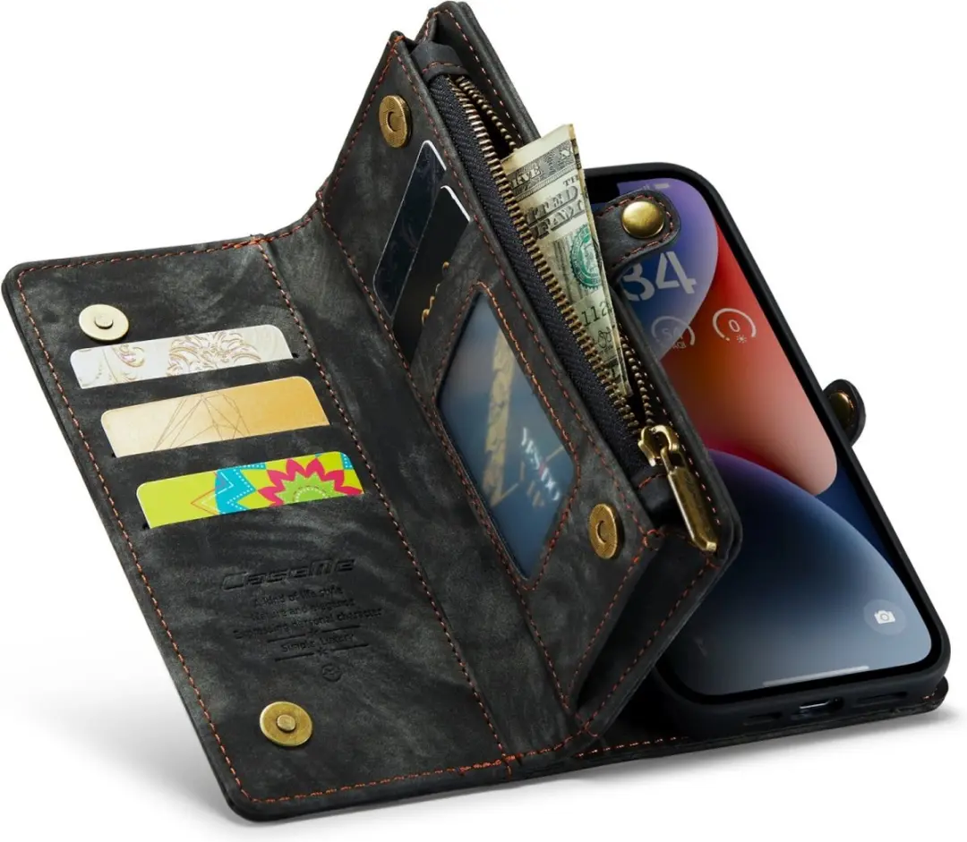Caseme Vintage Portemonneehoesje CSM-39257 - iPhone 15 - 8 Pasjes - Zwart - afbeelding 6 van 6