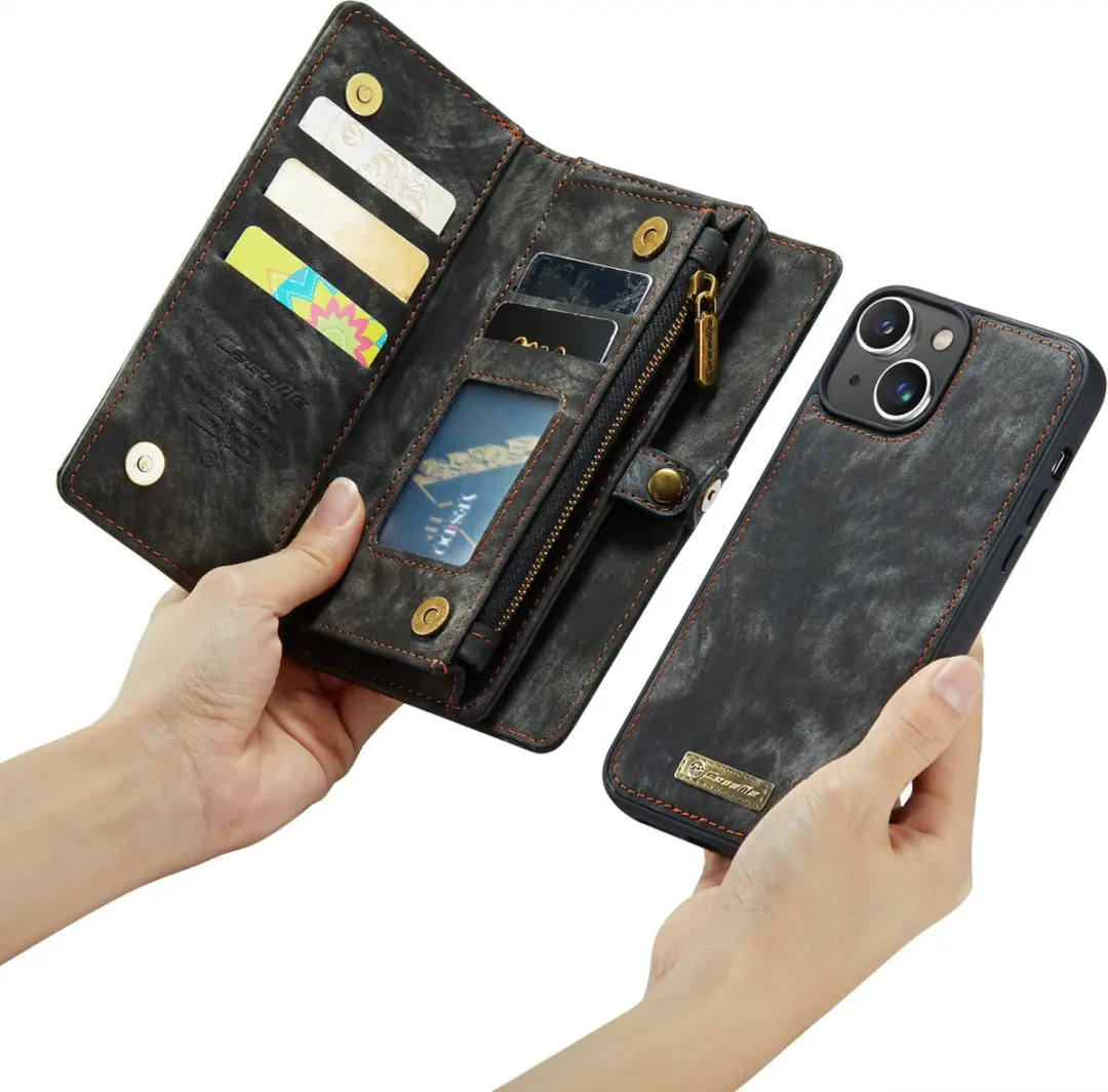 Caseme Vintage Portemonneehoesje CSM-39257 - iPhone 15 - 8 Pasjes - Zwart