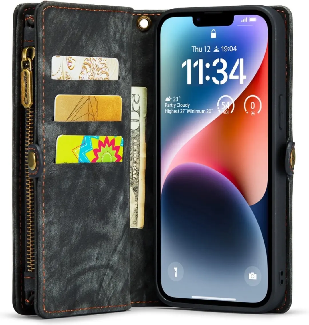 Caseme Vintage Portemonneehoesje CSM-39257 - iPhone 15 - 8 Pasjes - Zwart