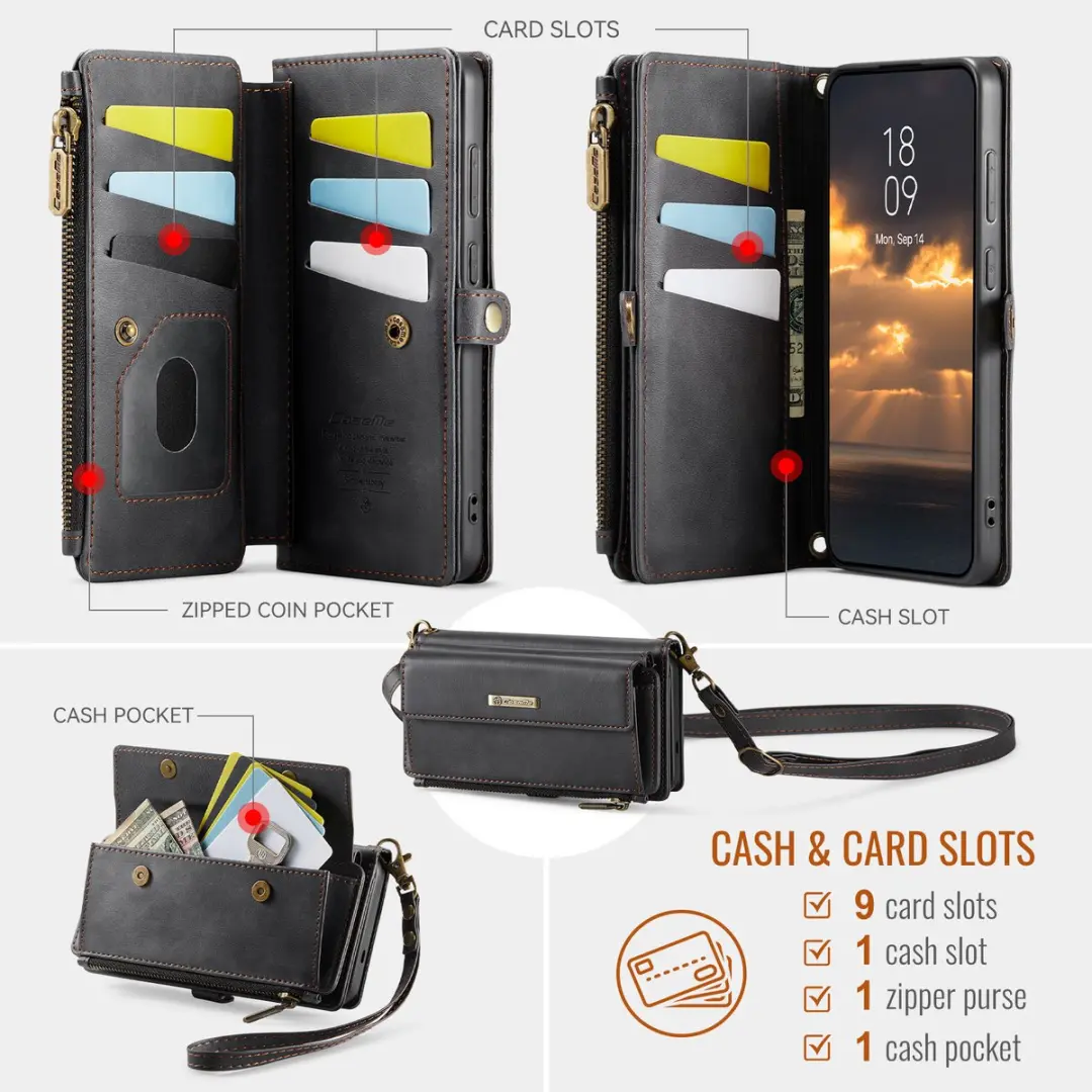 Caseme Samsung Galaxy S26 Hoesje Portemonnee - 9 Pasjes - Zwart