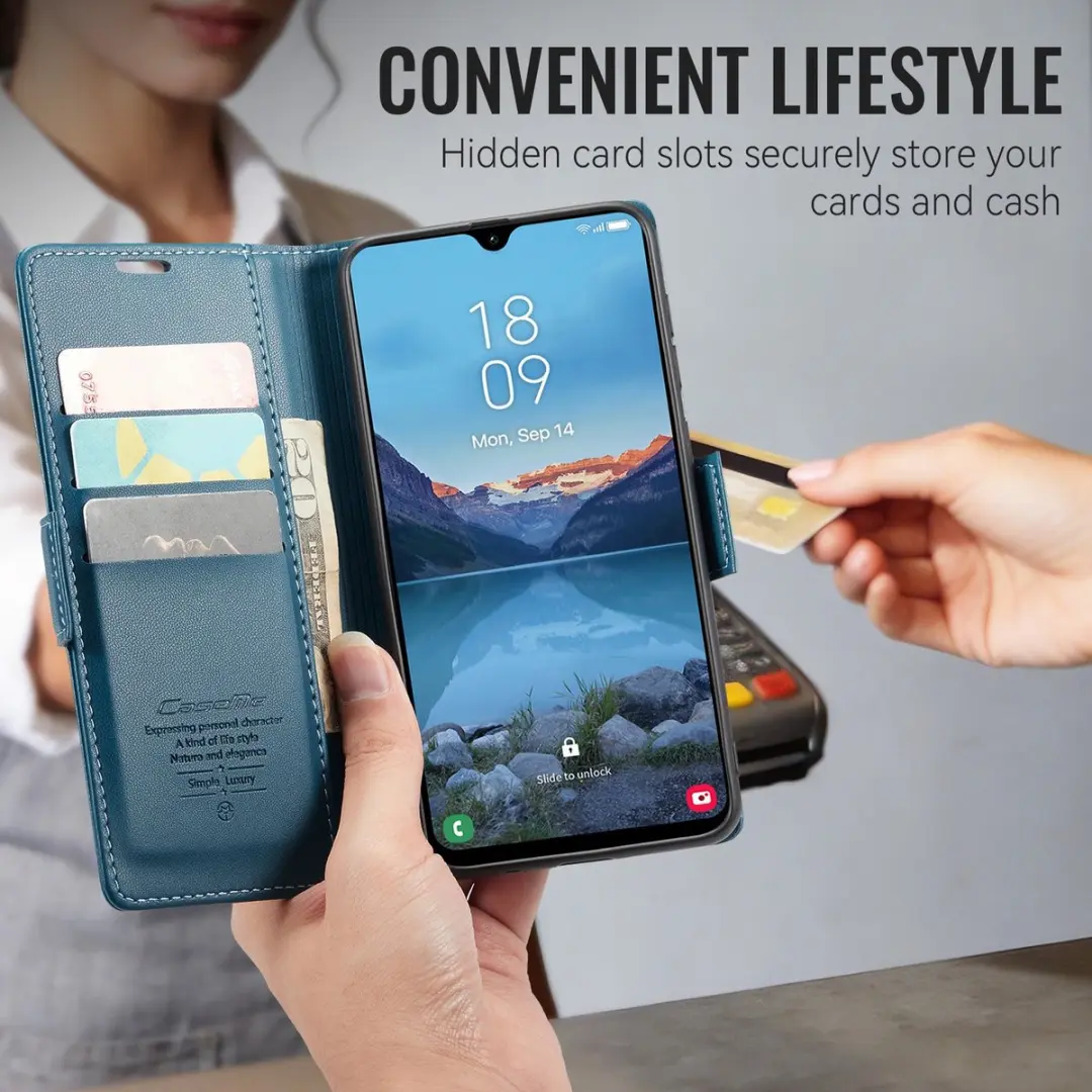 Caseme Hoesje Samsung Galaxy A27 Wallet Book - Blauw - 3 Pasjes