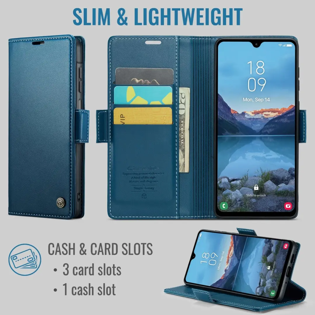 Caseme Hoesje Samsung Galaxy A27 Wallet Book - Blauw - 3 Pasjes
