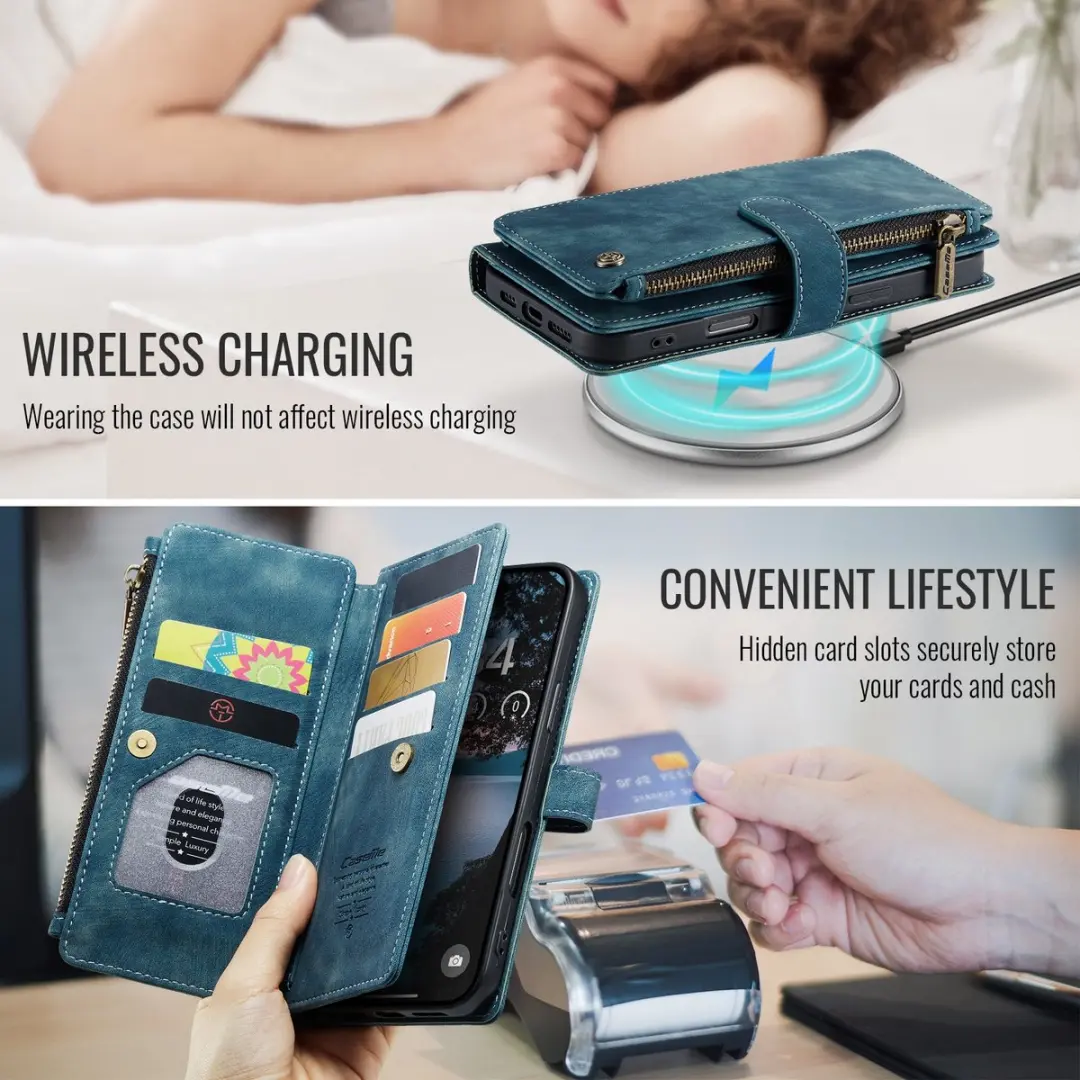 CaseMe C30 Book Case iPhone 17 Pro Hoesje - Blauw - 10 Pasjes