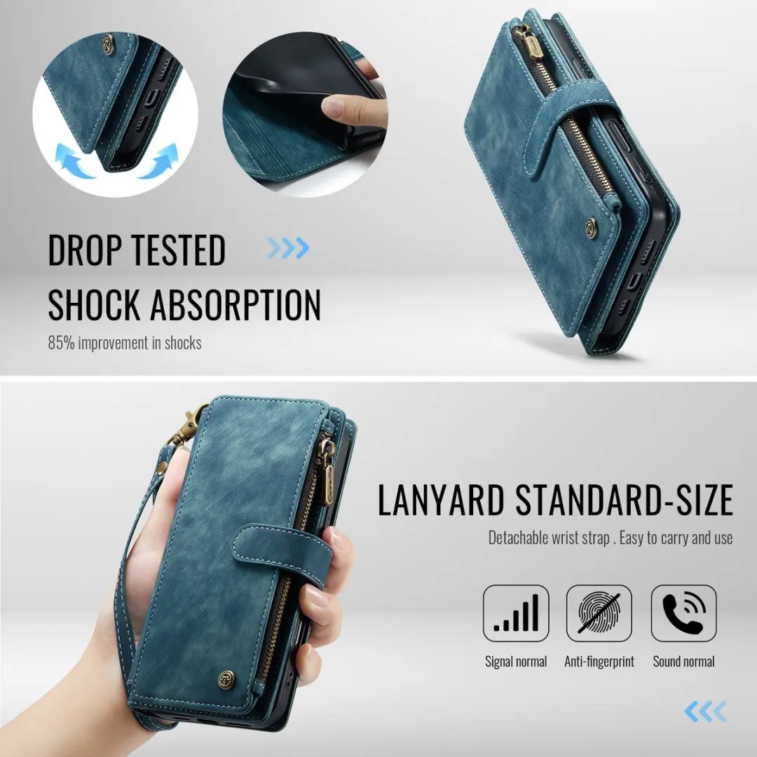 CaseMe C30 Book Case iPhone 17 Pro Hoesje - Blauw - 10 Pasjes