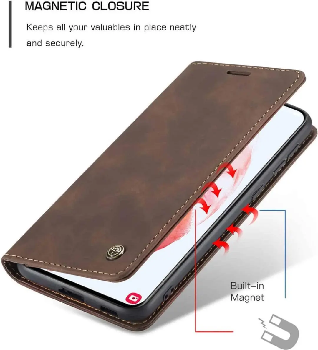 Caseme Retro Boekhoes Samsung Galaxy S21 Plus - Donkerbruin - 2 Pasjes