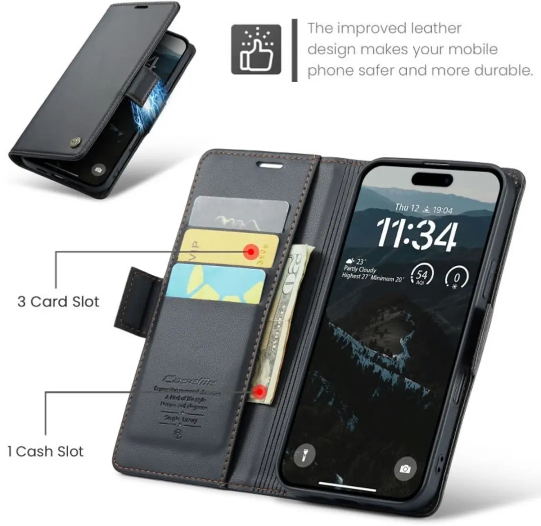 CaseMe Wallet Case iPhone 17 Pro Max - RFID - 3 Pasjes - Zwart